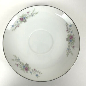 Florenteen Fantasia Saucer set of 2 White w/Flowers In Gray Baskets Japan